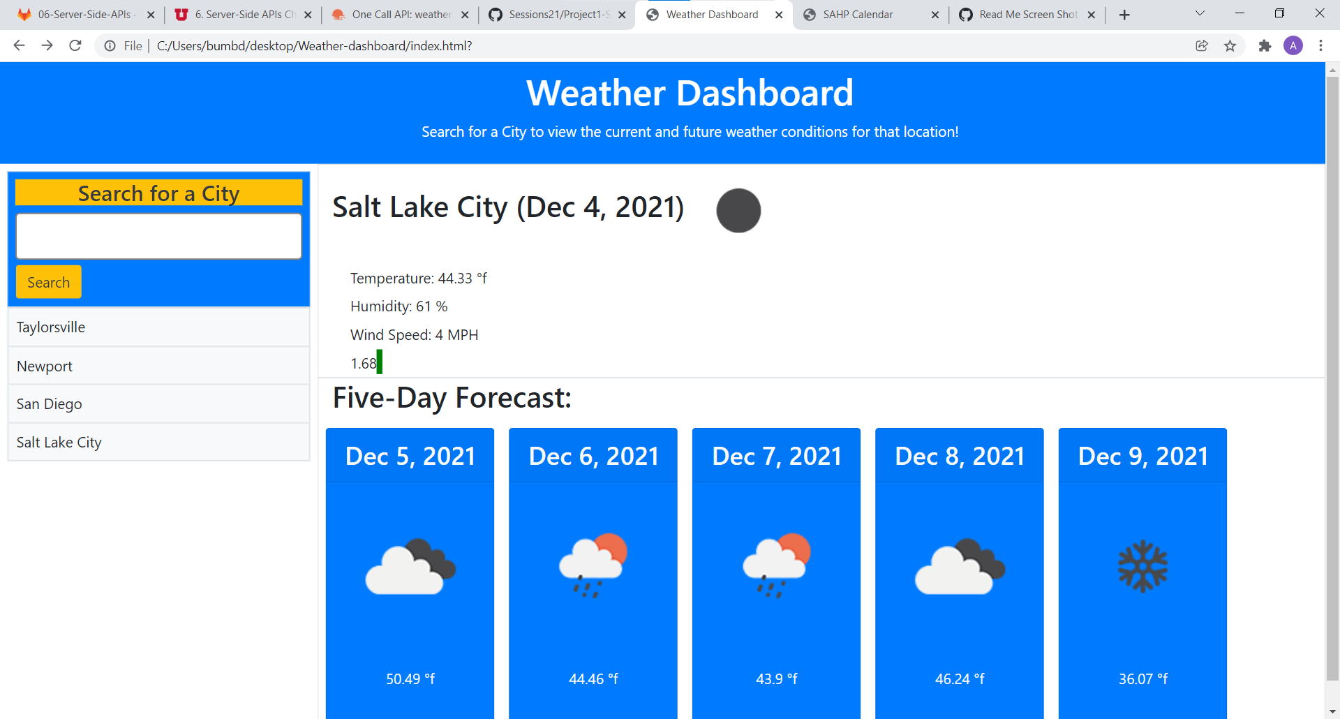 Weather Dashboard Screenshot